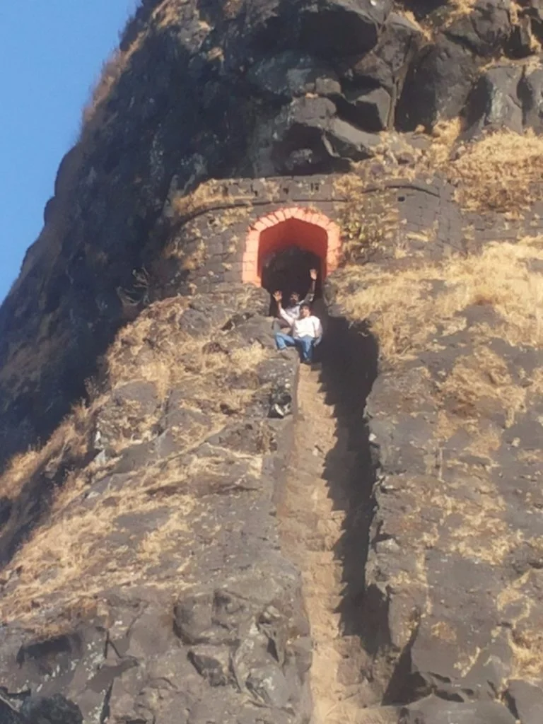 Vertical Climb reaching the gate of Harihar Fort